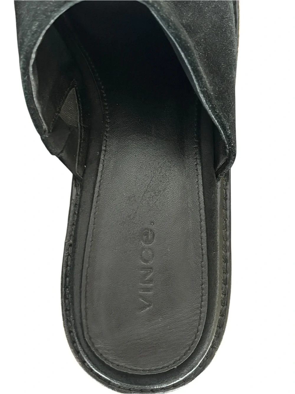 Vince Maddy-B Black Suede Cork Platform Slide Sandals Size 8.5